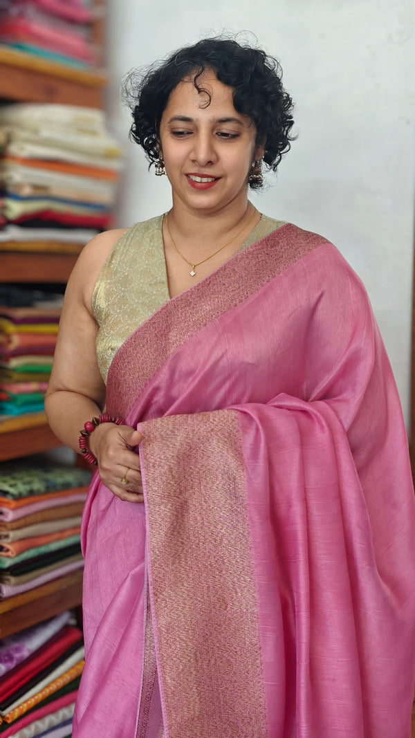 Orchid Pink Chinon Silk Banarasi Saree - CB492