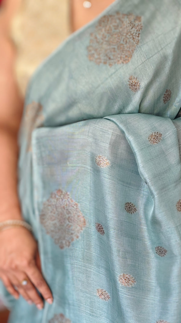 Aqua Mist Chinon Silk Banarasi Saree - CB492