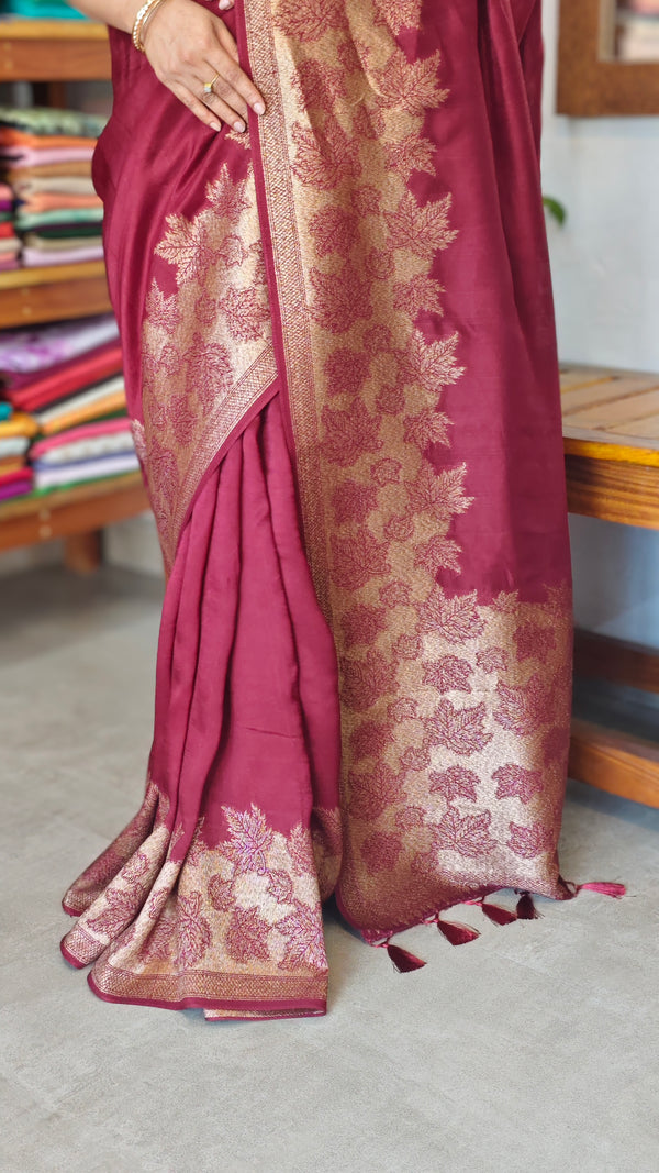Rich Maroon Chinon Silk Banarasi Saree - CB492