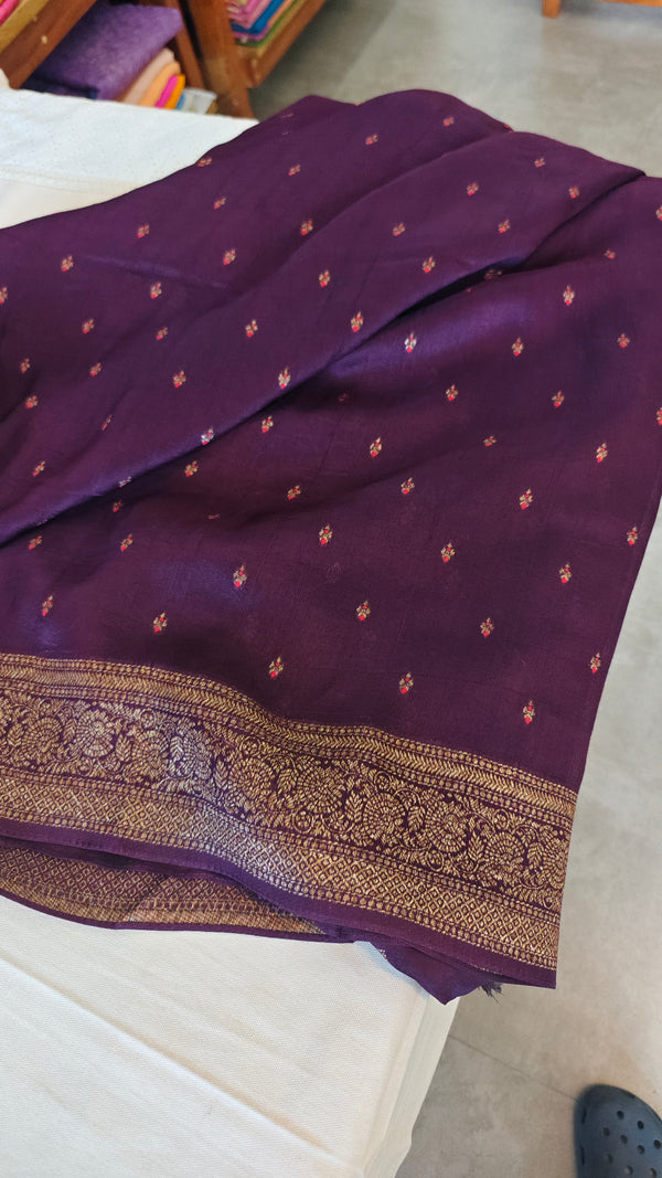 Deep Purple Chinon Silk Banarasi Saree - CB492