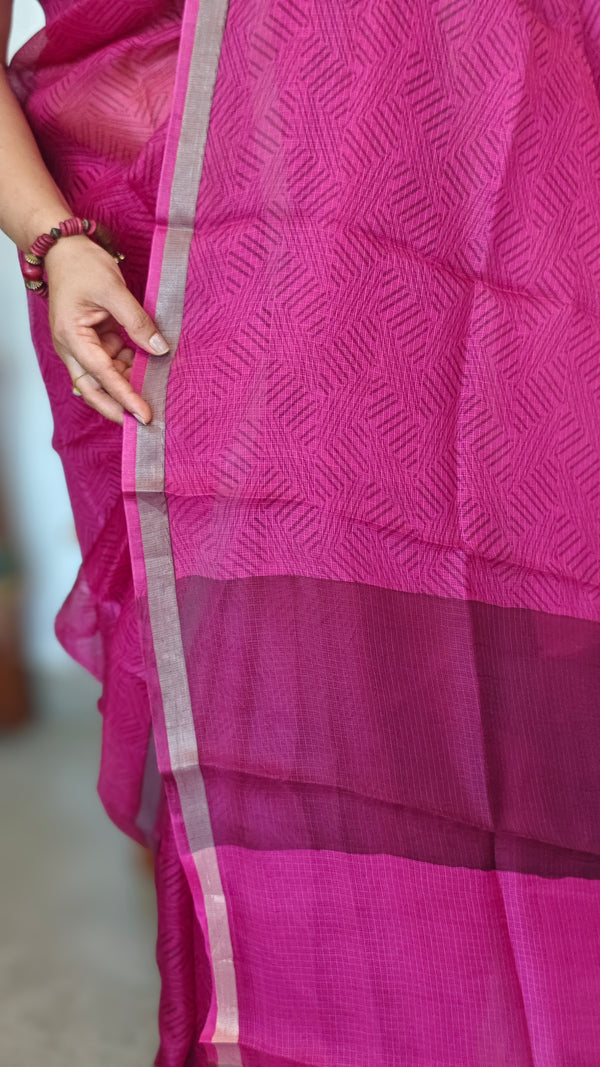 Rani Pink Printed Pure Kota Silk Saree - KTS3