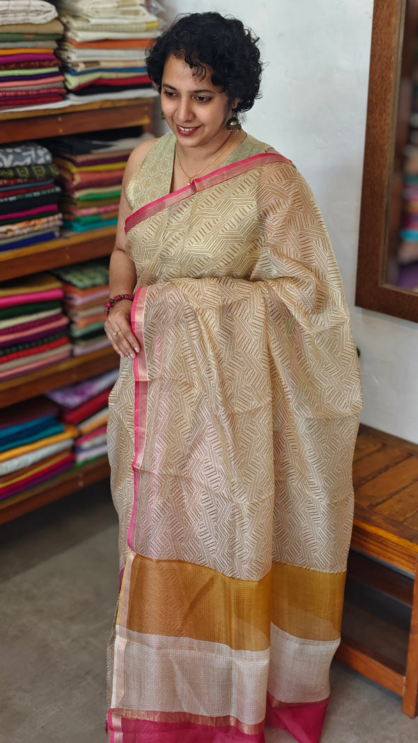 Light Beige Printed Pure Kota Silk Saree - KTS3