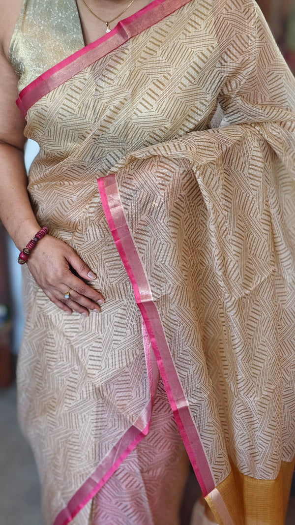 Light Beige Printed Pure Kota Silk Saree - KTS3
