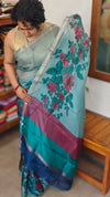Aqua Blue Floral Printed Pure Kota Silk Saree - KTS3