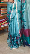 Aqua Blue Floral Printed Pure Kota Silk Saree - KTS3