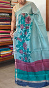 Aqua Blue Floral Printed Pure Kota Silk Saree - KTS3