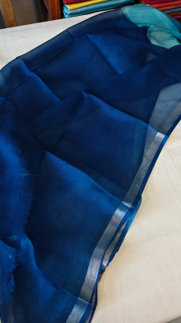 Aqua Blue Floral Printed Pure Kota Silk Saree - KTS3