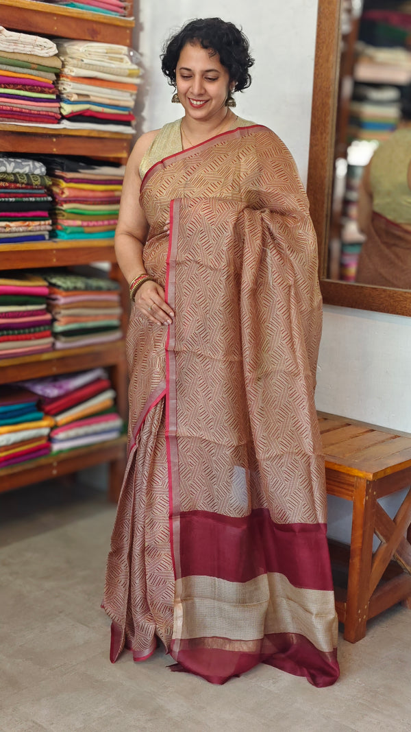 Beige Printed Pure Kota Silk Saree - KTS3