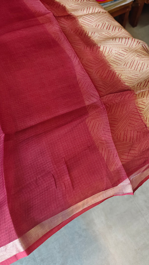 Beige Printed Pure Kota Silk Saree - KTS3