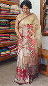 Cream Floral Printed Pure Kota Silk Saree - KTS3