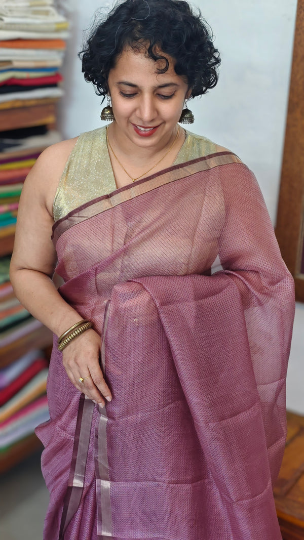 Mauve Tiny Polka Printed Pure Kota Silk Saree - KTS3