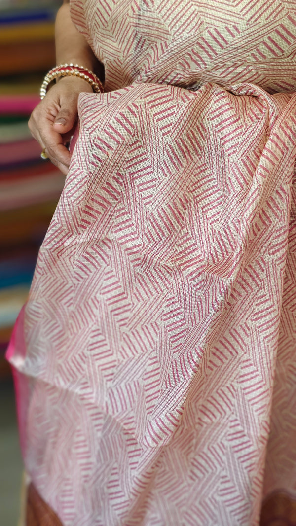 Rosy Beige Printed Pure Kota Silk Saree - KTS3