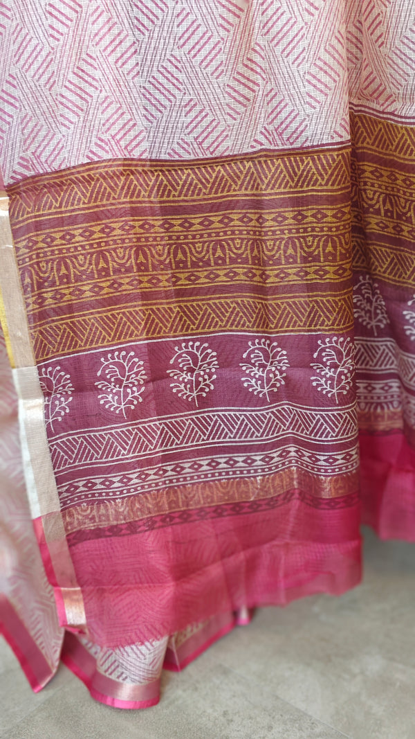 Rosy Beige Printed Pure Kota Silk Saree - KTS3