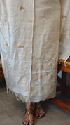 Cream Zari Checked Tussar Silk Suit with Cross Stitch embroidery - 81NZ