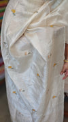 Cream Zari Checked Tussar Silk Suit with Cross Stitch embroidery - 81NZ