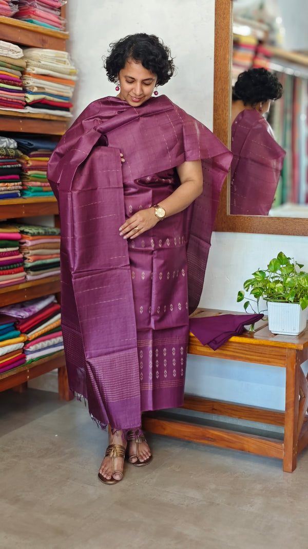 Wine Tussar Silk Suit with Zari Weaving - PT18A