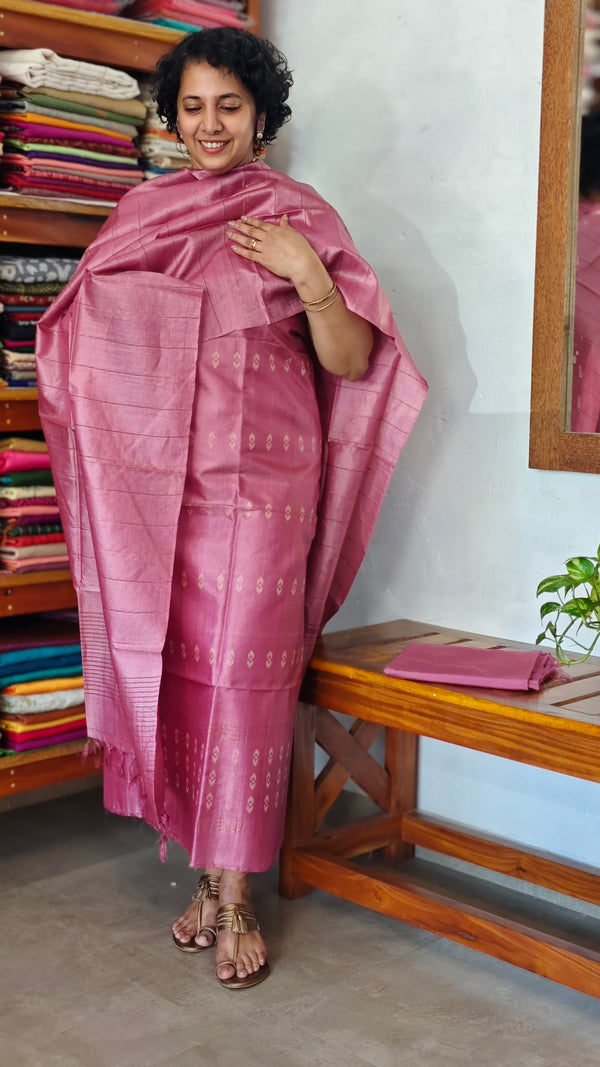 Puce Pink Tussar Silk Suit with Zari Weaving - PT18A