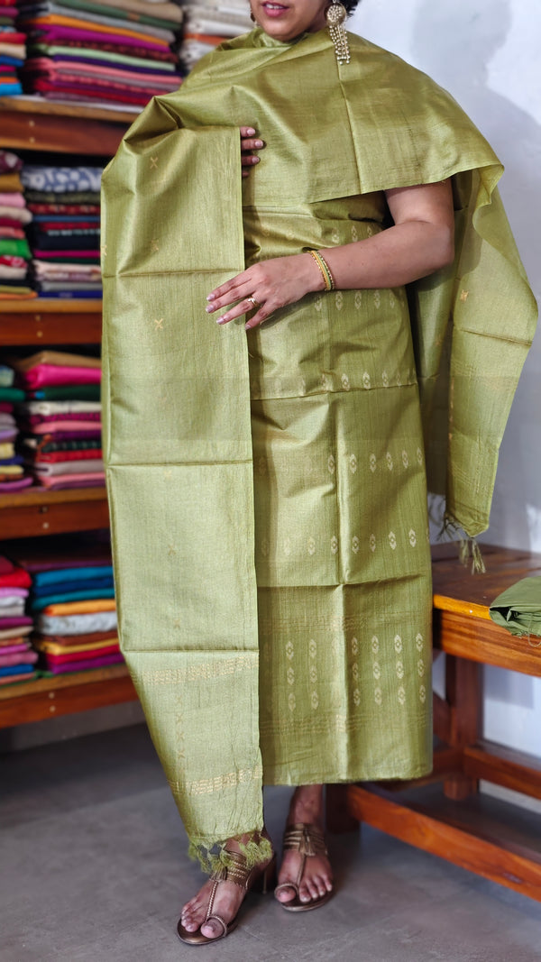 Chartreuse Green Tussar Silk Suit with Zari Weaving - PT18A