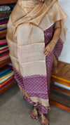 Mauve and Beige Printed Tussar Silk Suit - SH93