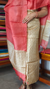 Beige and Peach Printed Tussar Silk Suit - SH93