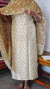Cream and Beige Printed Jute Net Suit - DE312