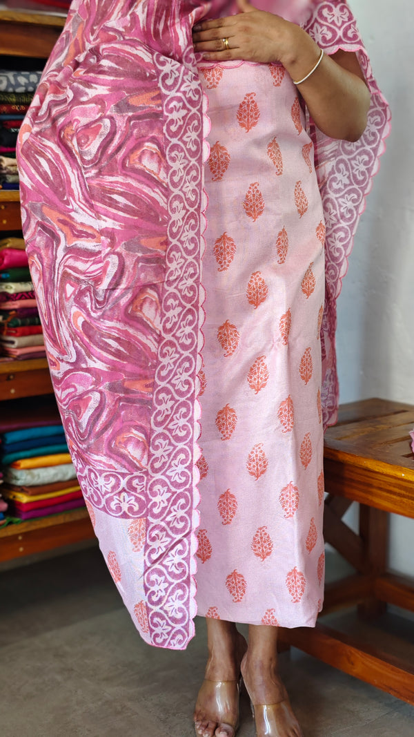 Baby Pink Printed Jute Net Suit - DE312