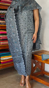 Bluish Grey Printed Jute Net Suit - DE312