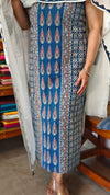 Indigo and White Block Printed Cotton Suit with Applique Dupatta