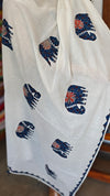 Indigo and White Block Printed Cotton Suit with Applique Dupatta