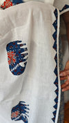 Indigo and White Block Printed Cotton Suit with Applique Dupatta