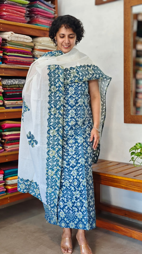 Indigo and White Applique work suit