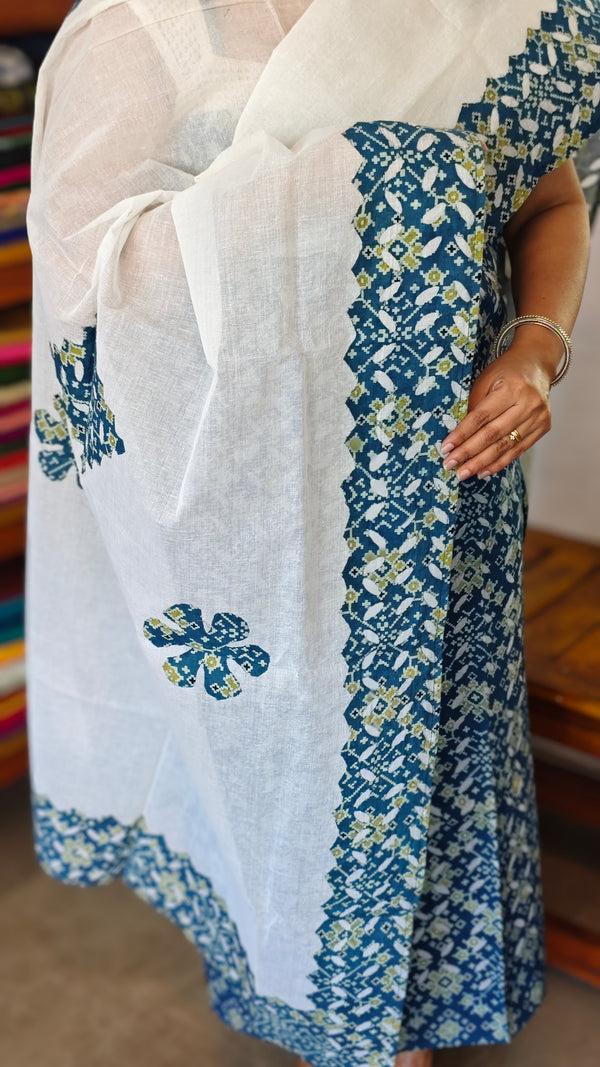 Indigo and White Applique work suit