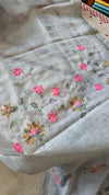 Light Teal Linen Saree with Hand Embroidery - 5N3D