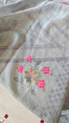 Light Teal Linen Saree with Hand Embroidery - 5N3D