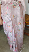 Dusty Mauve Linen Saree with Hand Embroidery - 5N3D