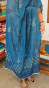 Light Cream and Blue Cotton Block Printed Suit - A