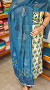 Light Cream and Blue Block Printed Cotton Suit - B