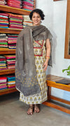 Light Cream and Grey Block Printed Cotton Suit
