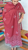 Grey and Maroon Block printed Cotton Suit
