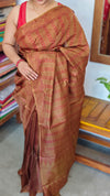 Mustard and Rust Printed Noel Tussar Silk Saree