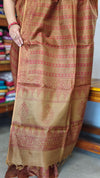 Mustard and Rust Printed Noel Tussar Silk Saree