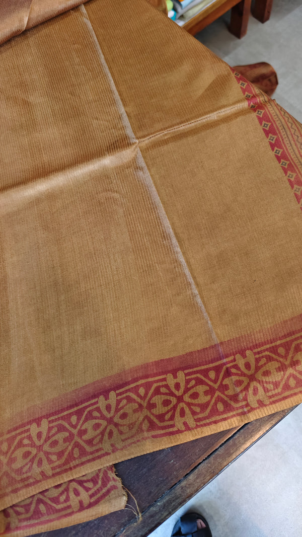 Mustard and Rust Printed Noel Tussar Silk Saree
