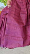 Dark Magenta Printed Noel Tussar Silk Saree