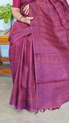Dark Magenta Printed Noel Tussar Silk Saree