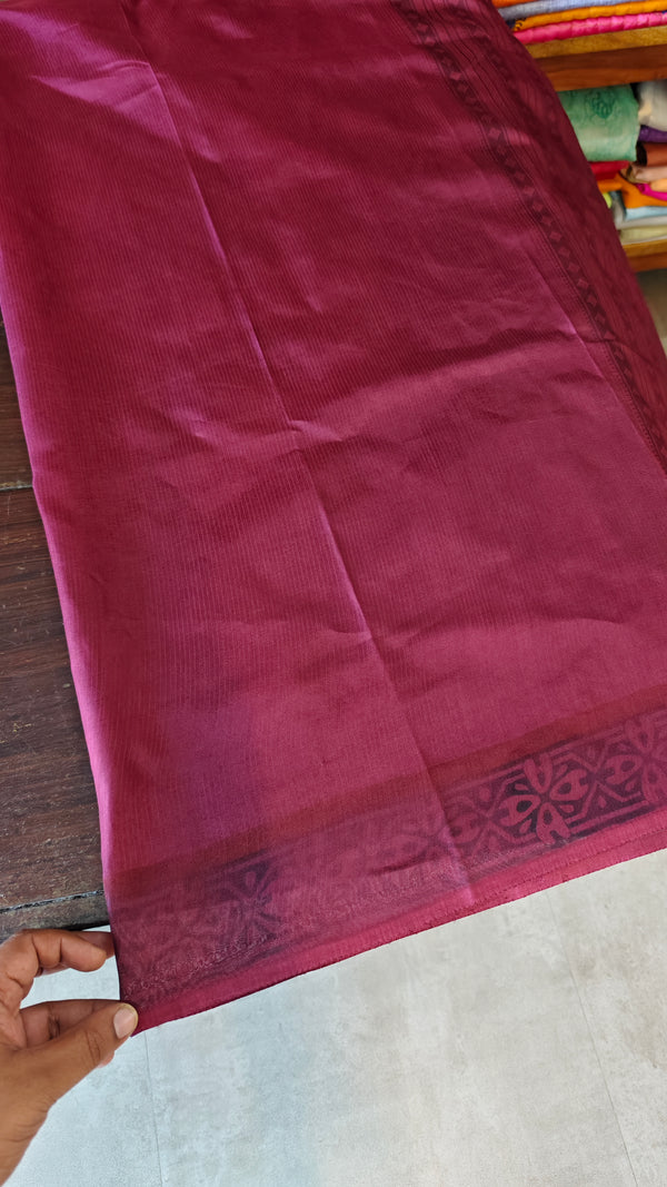 Dark Magenta Printed Noel Tussar Silk Saree