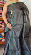 Dark Coffee Brown Block Printed Noel Tussar Silk Saree - TQN2