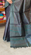 Dark Coffee Brown Block Printed Noel Tussar Silk Saree - TQN2