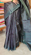 Dark Coffee Brown Block Printed Noel Tussar Silk Saree - TQN2