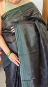 Dark Coffee Brown Block Printed Noel Tussar Silk Saree - TQN2