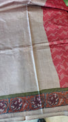 Dark Pink Block Printed Noel Tussar Silk Saree - TQN2
